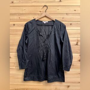 Calypso St Barth Size Small 3/4 Sleeve Tie Front Metallic Blouse